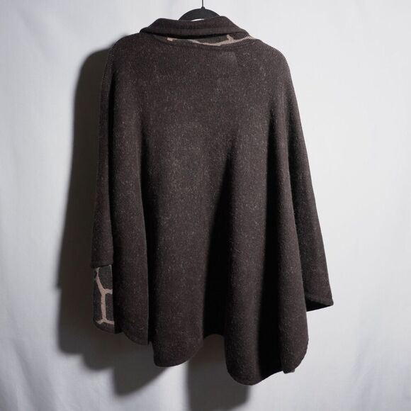 Brown Angora Cashmere Blend Cape Sweater Wrap Giraffe Contrast Lining Lagenlook - Picture 2 of 7
